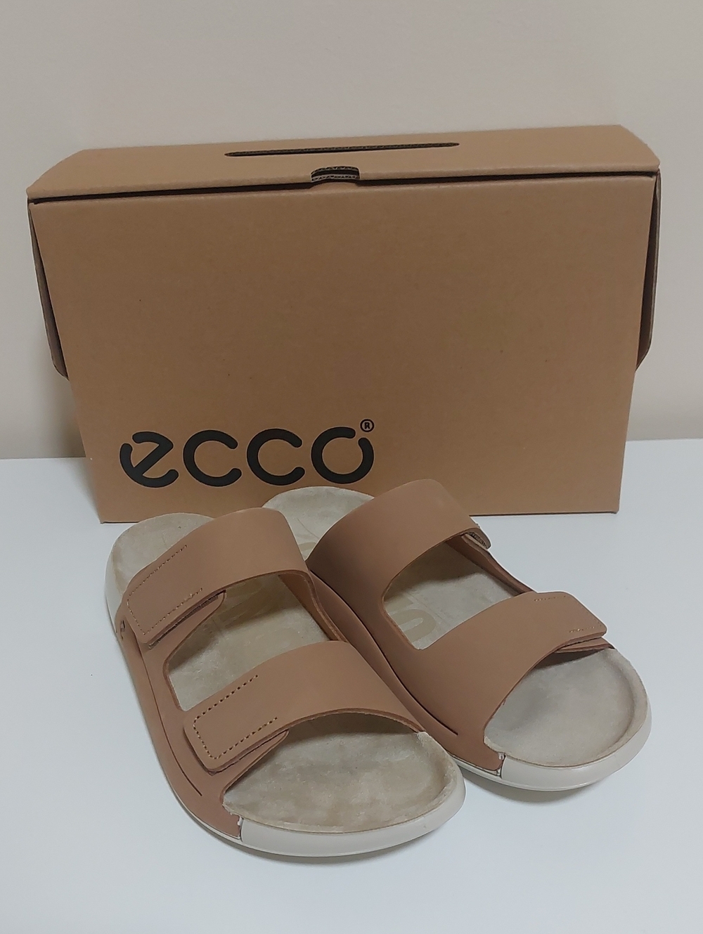 ECCO Women’s Two-Strap Slide Sandals in Light Brown